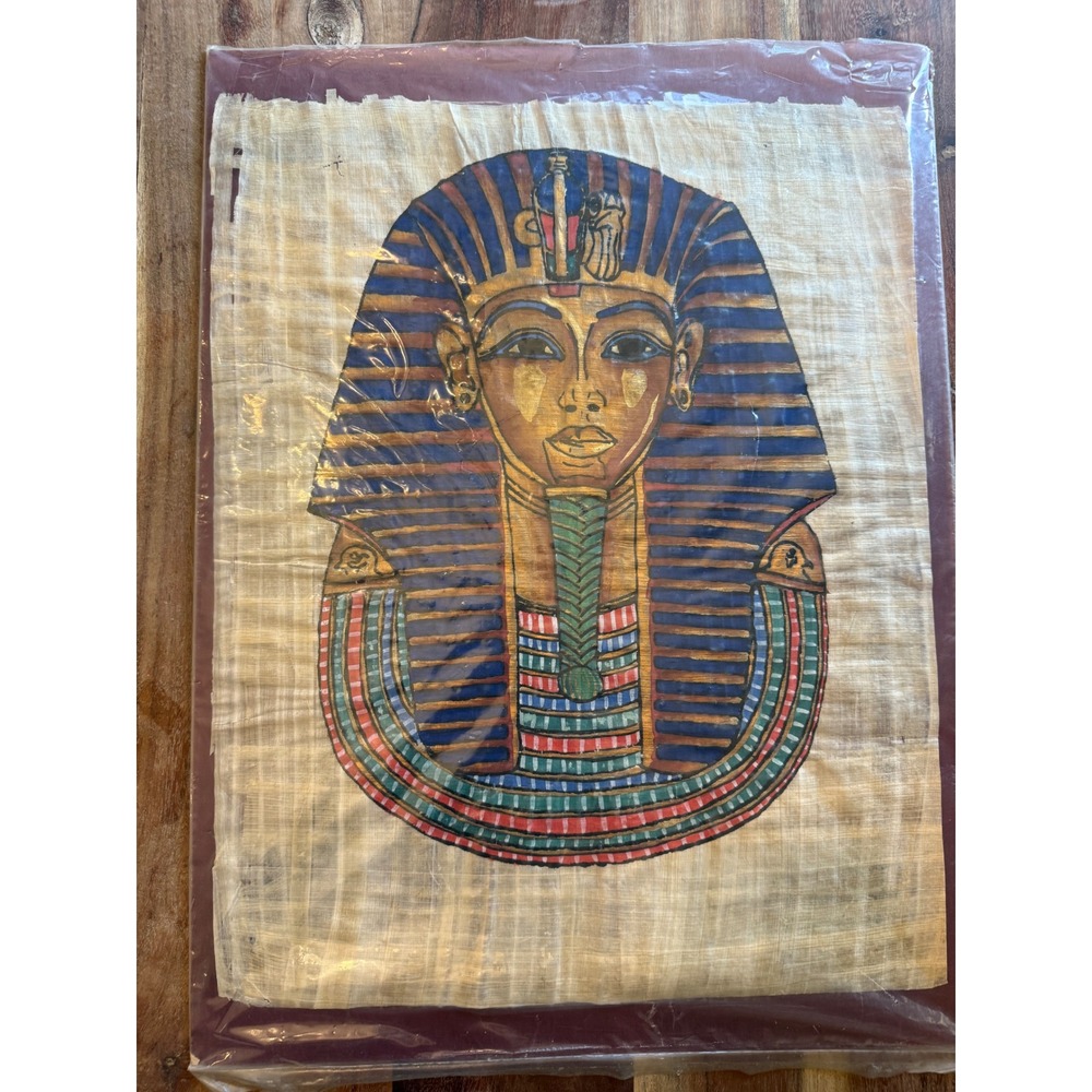Vintage Hand-Painted Egyptian Papyrus Art - King Tutankhamun Funeral Mask